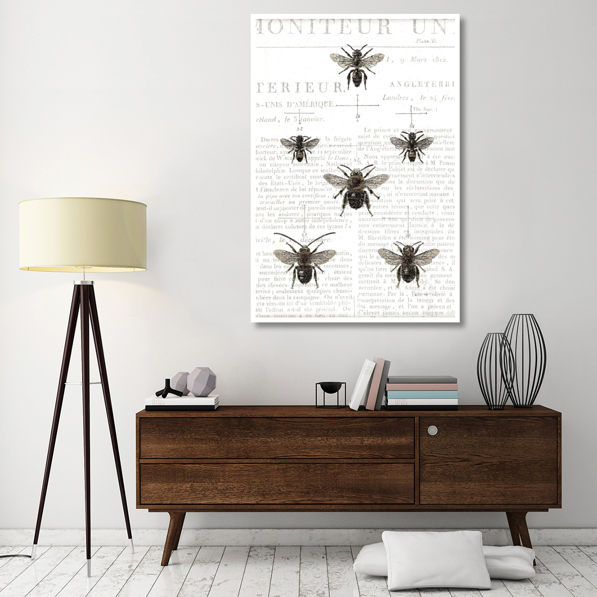 Bee Botanical Gray -Paper Art-42&quotx62"