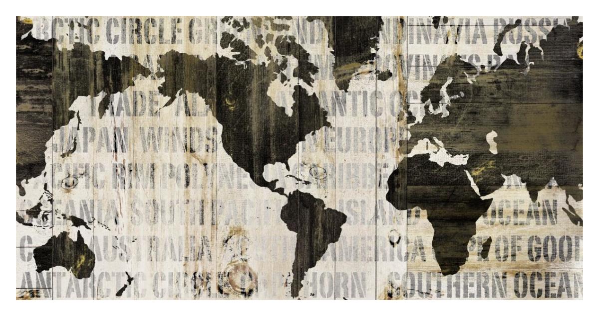 Crate World Map Neutral -Paper Art-38"x20"