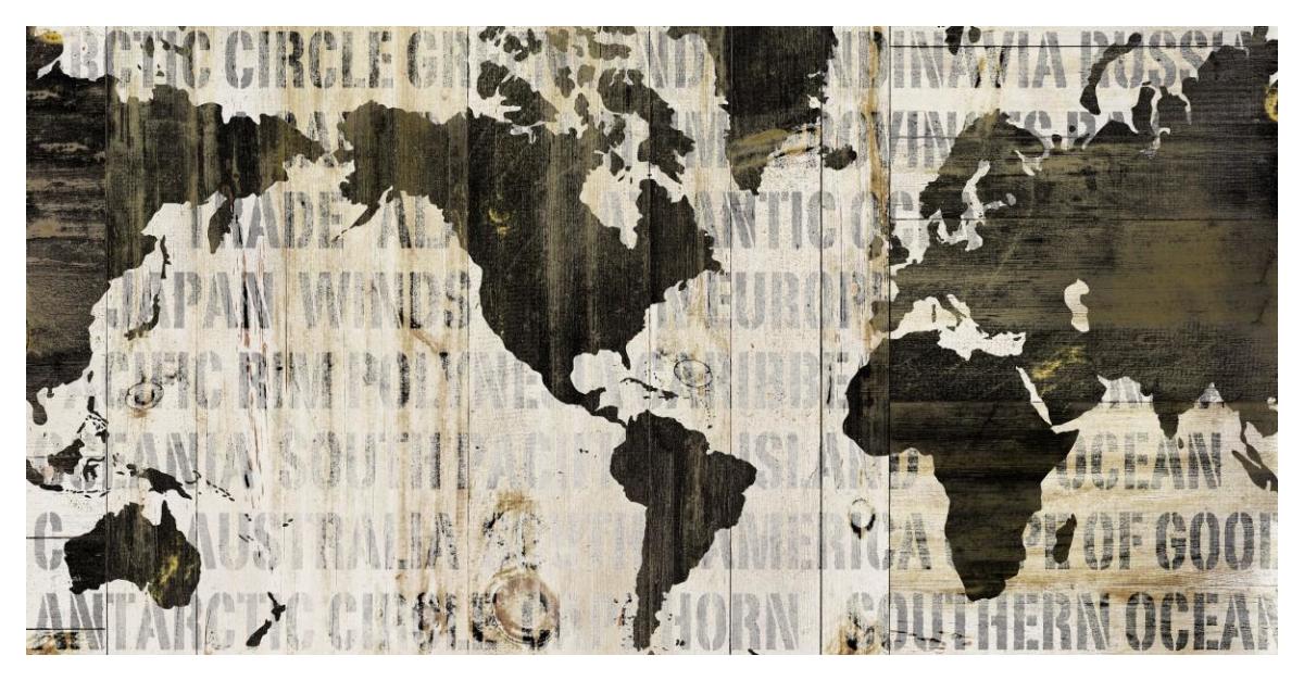 Crate World Map Neutral -Paper Art-50"x26"