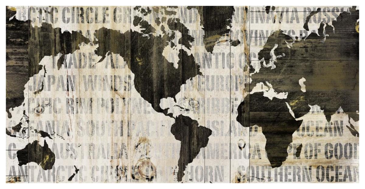 Crate World Map Neutral -Paper Art-62"x32"