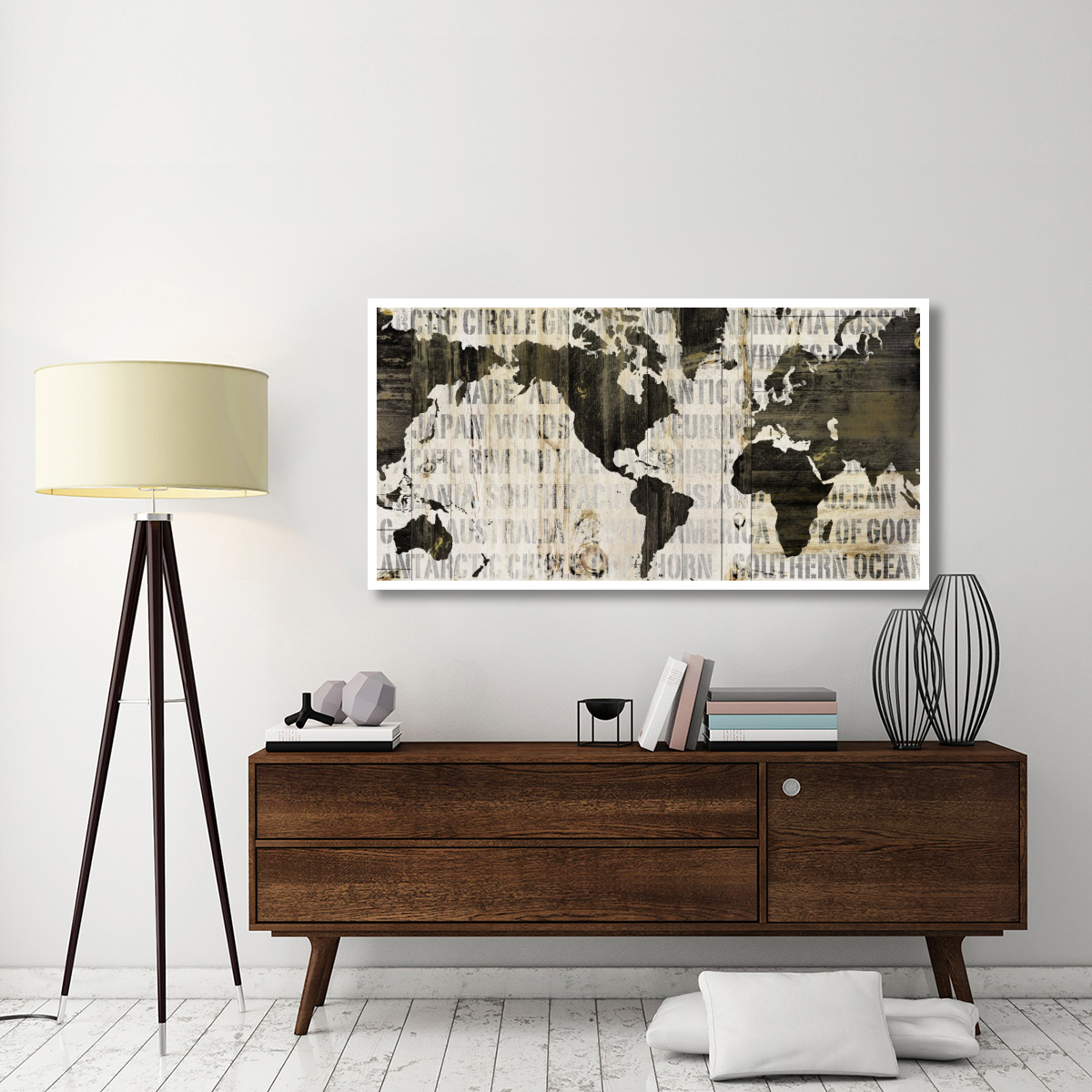 Crate World Map Neutral -Paper Art-62&quotx32"