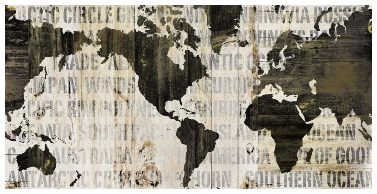 Crate World Map Neutral -Paper Art-74"x38"
