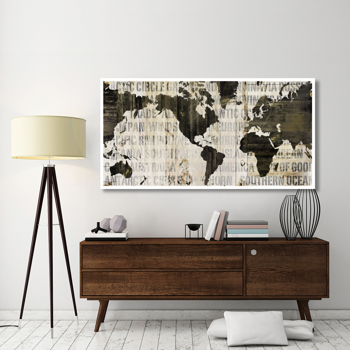Crate World Map Neutral -Paper Art-74&quotx38"