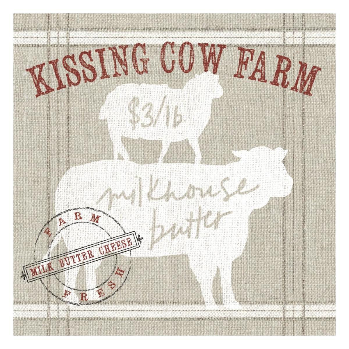 Farm Linen Cow -Paper Art-26"x26"