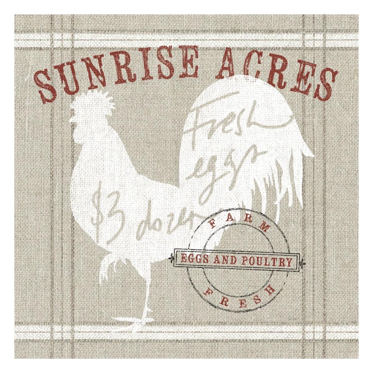 Farm Linen Rooster -Paper Art-26"x26"