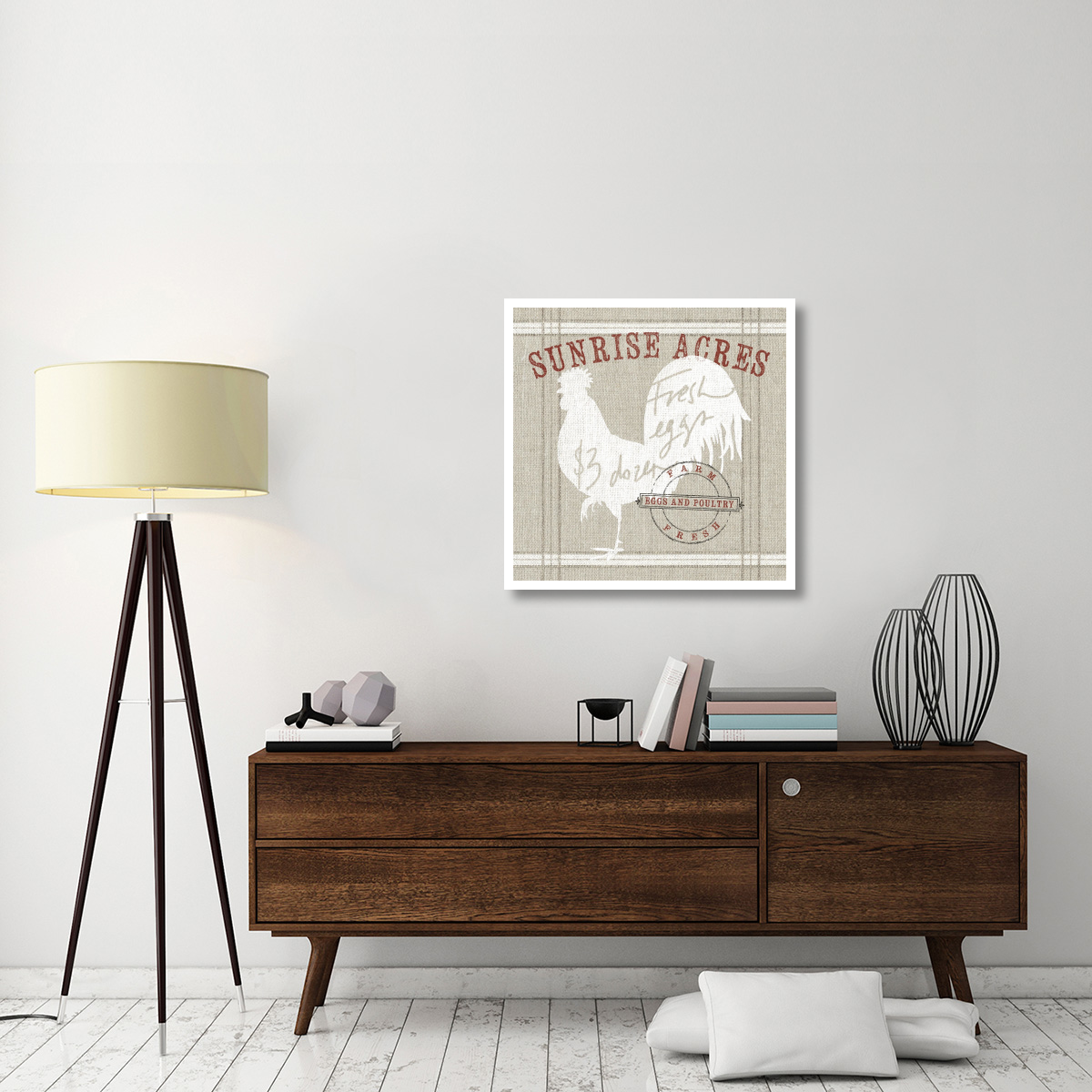 Farm Linen Rooster -Paper Art-32&quotx32"