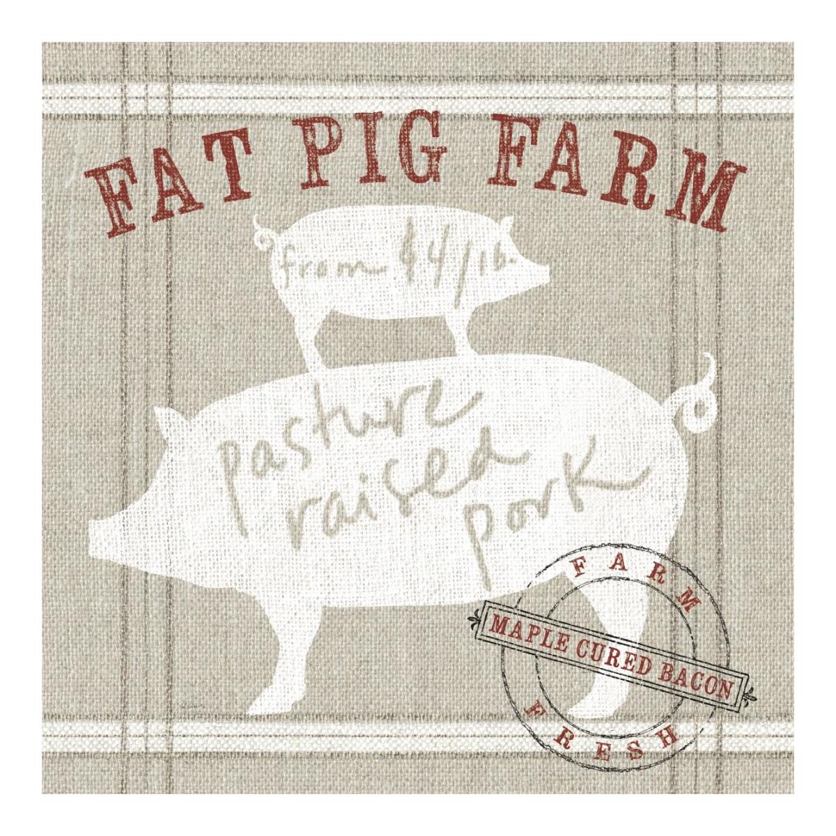 Farm Linen Pig -Paper Art-20"x20"