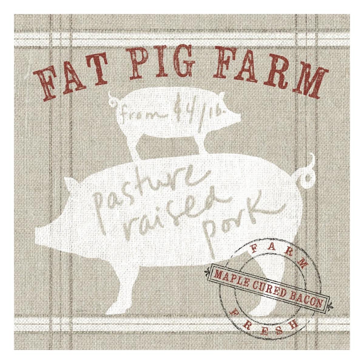 Farm Linen Pig -Paper Art-26"x26"