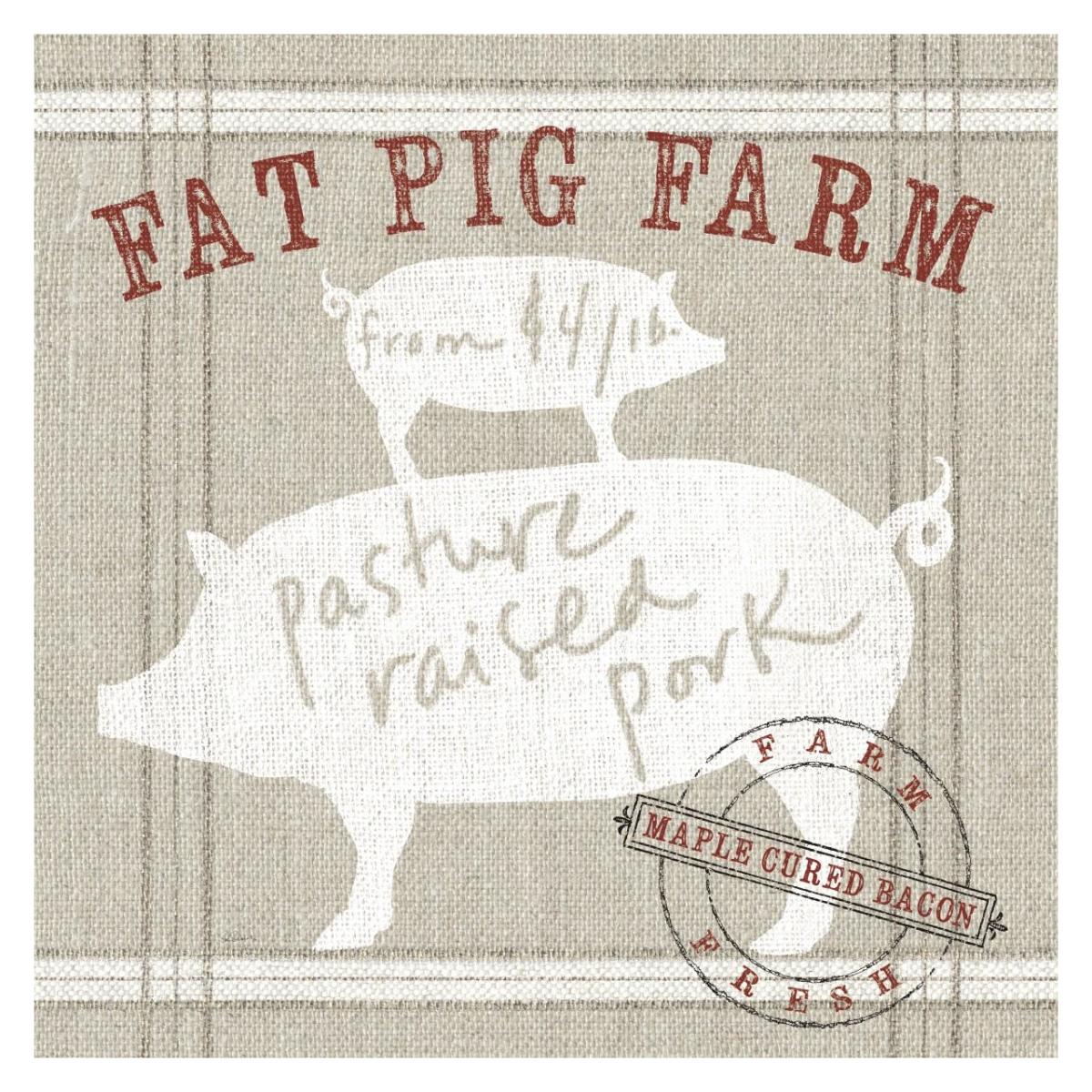 Farm Linen Pig -Paper Art-32"x32"
