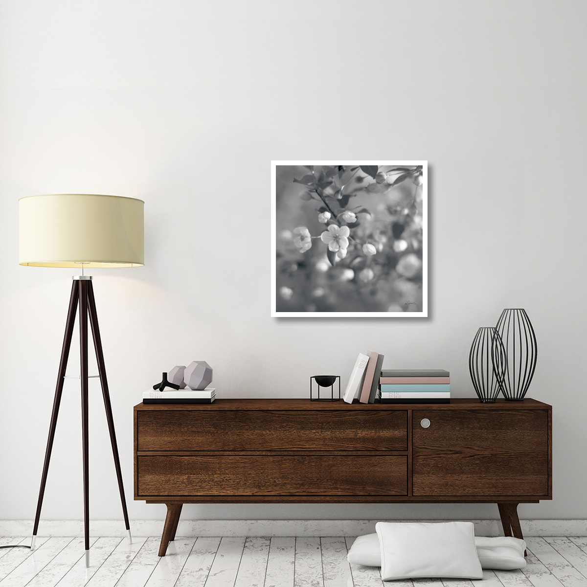 Blush Blossoms I Square BW -Paper Art-32&quotx32"