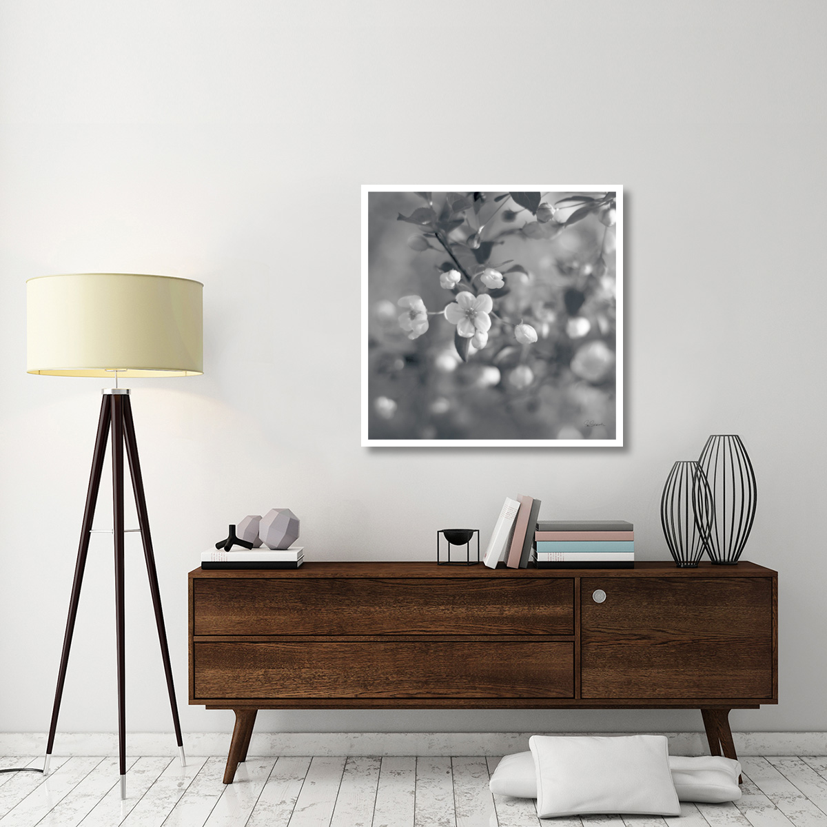 Blush Blossoms I Square BW -Paper Art-38&quotx38"