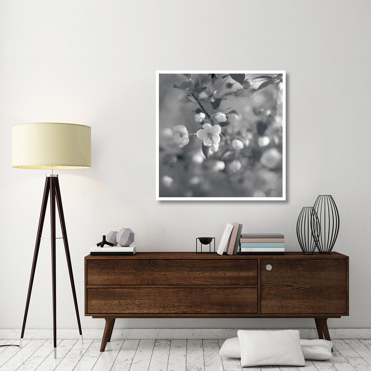 Blush Blossoms I Square BW -Paper Art-42&quotx42"