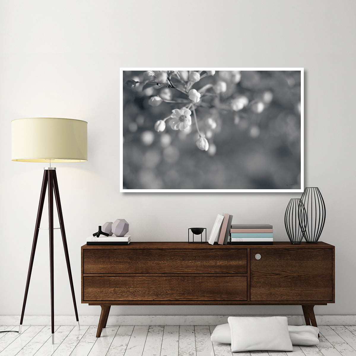 Blush Blossoms II BW -Paper Art-62&quotx42"