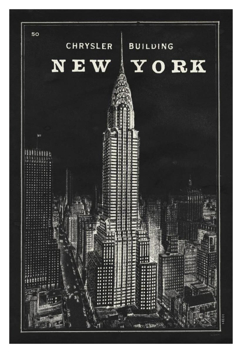 Blueprint Map New York Chrysler Building Black -Paper Art-14"x20"