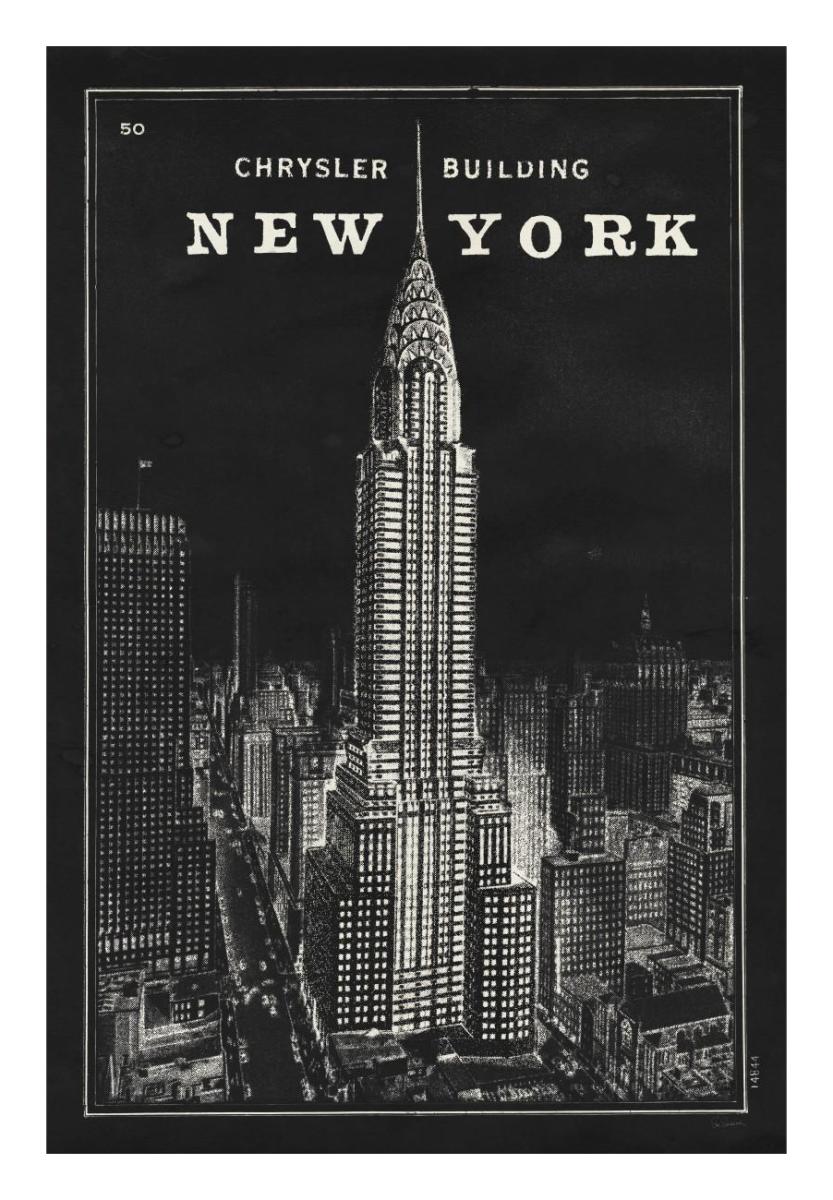 Blueprint Map New York Chrysler Building Black -Paper Art-18"x26"