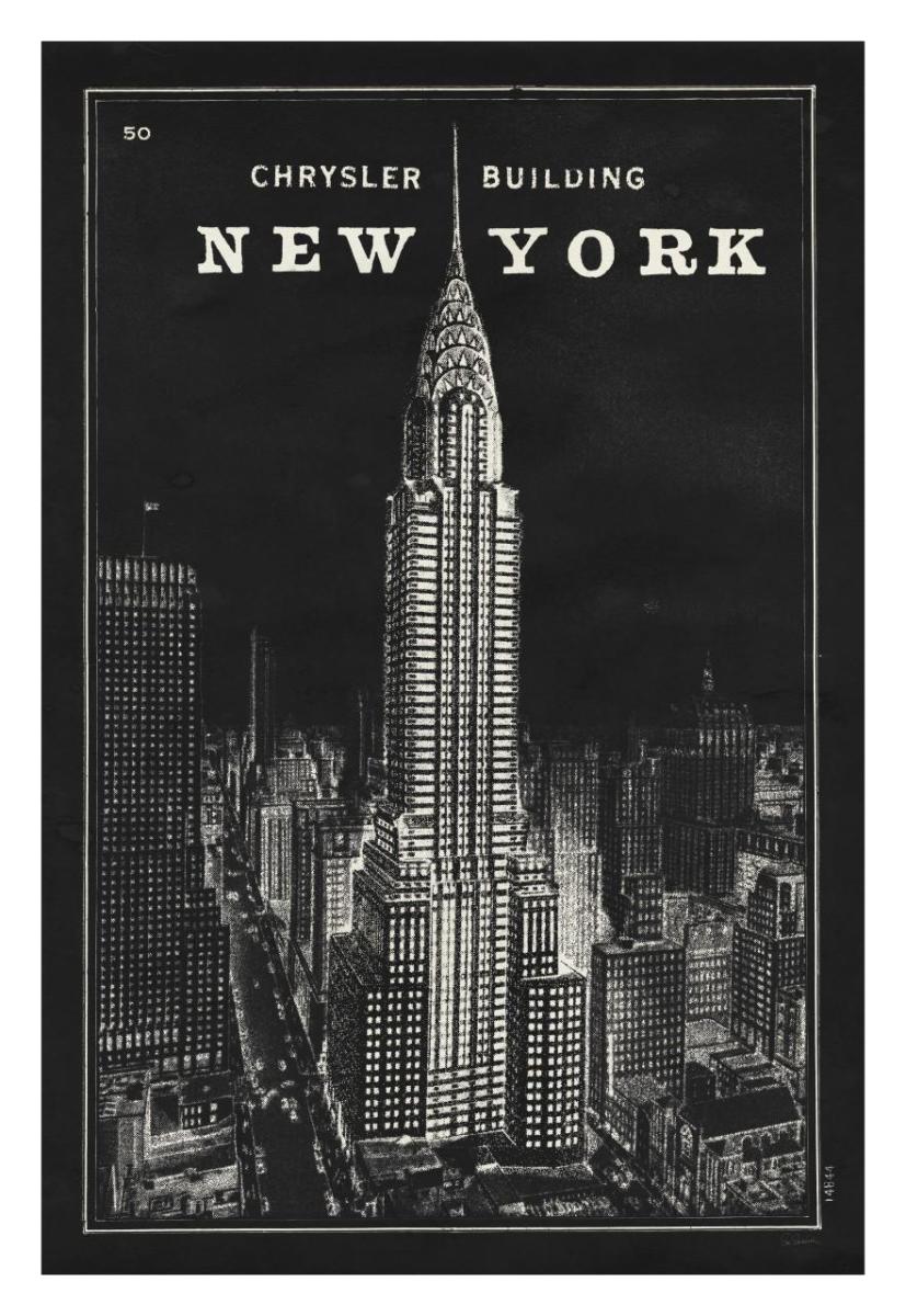 Blueprint Map New York Chrysler Building Black -Paper Art-22"x32"