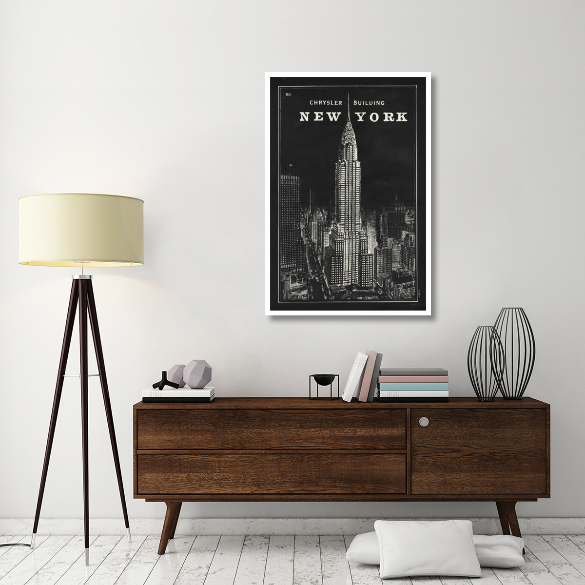 Blueprint Map New York Chrysler Building Black -Paper Art-34&quotx50"