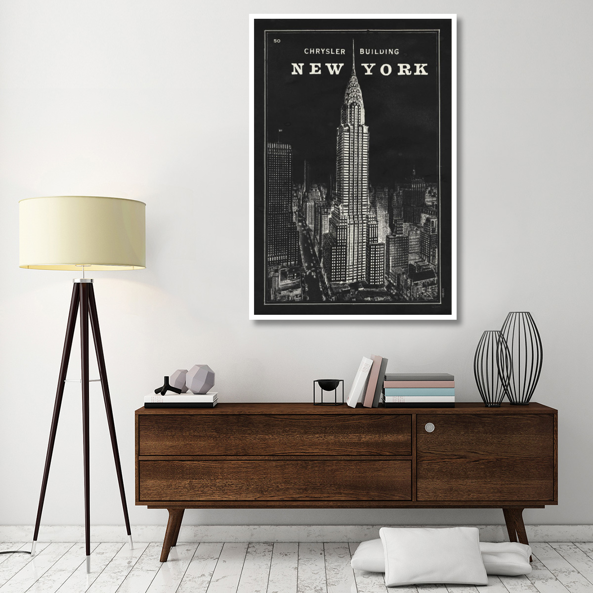 Blueprint Map New York Chrysler Building Black -Paper Art-42&quotx62"