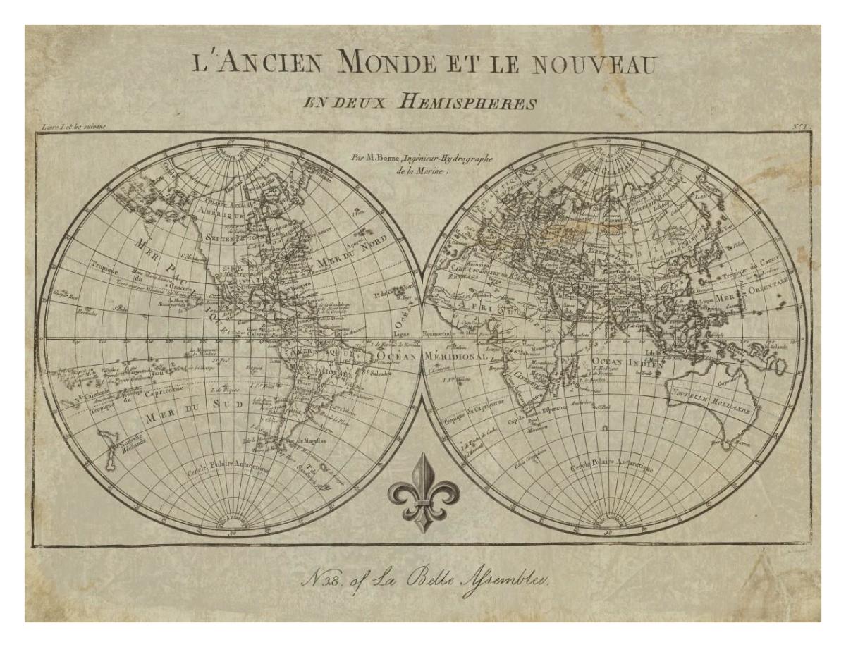 Map of the World Sepia -Paper Art-18"x14"