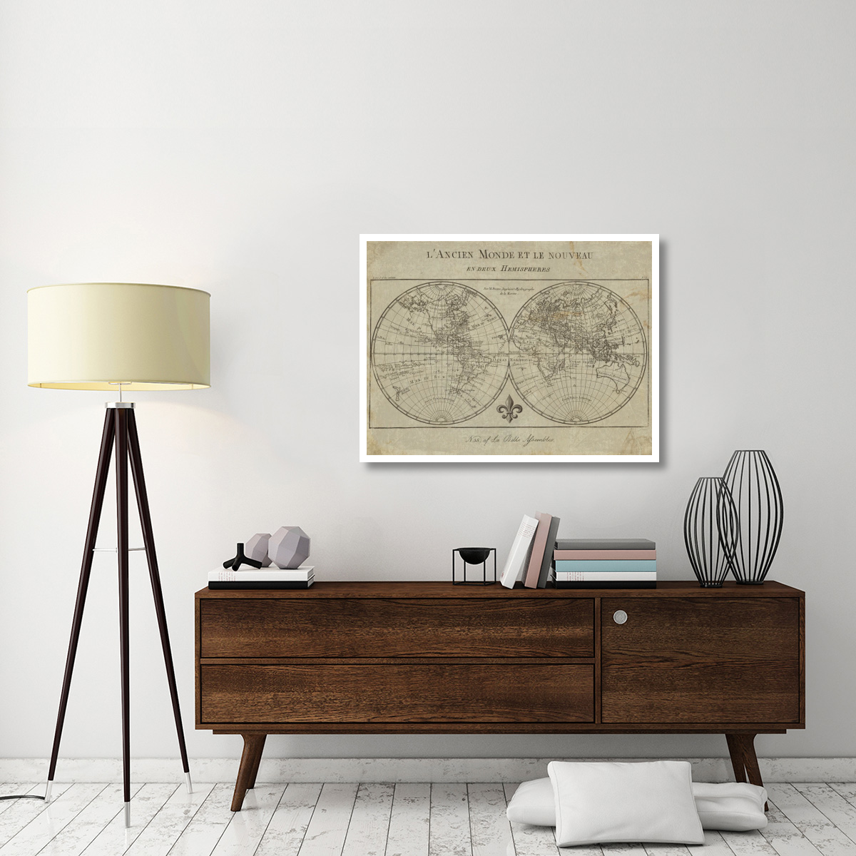 Map of the World Sepia -Paper Art-42&quotx32"