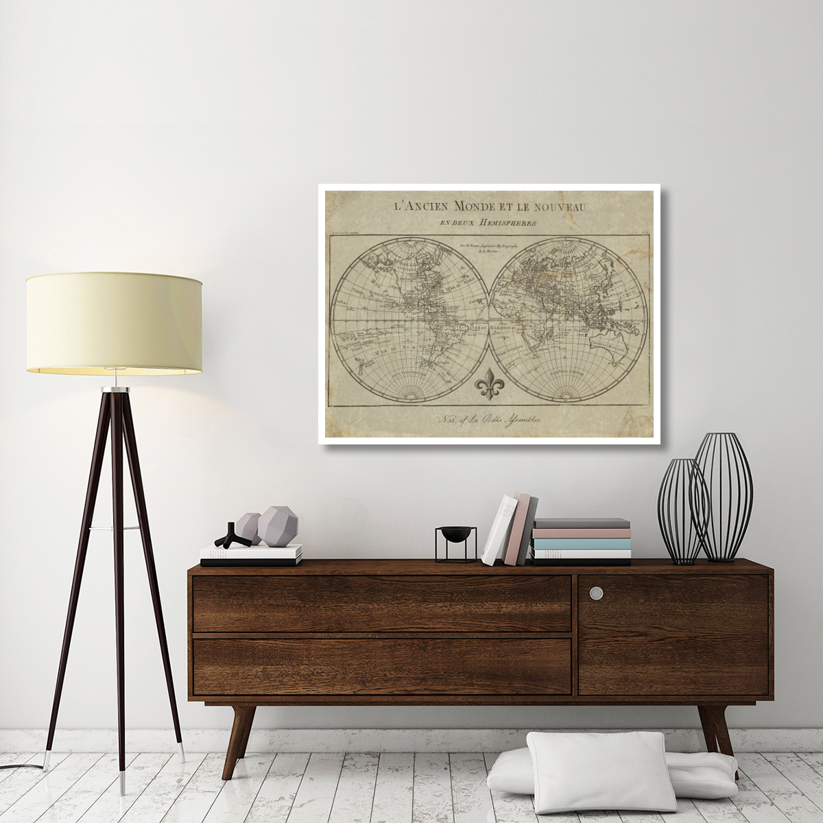 Map of the World Sepia -Paper Art-50&quotx38"