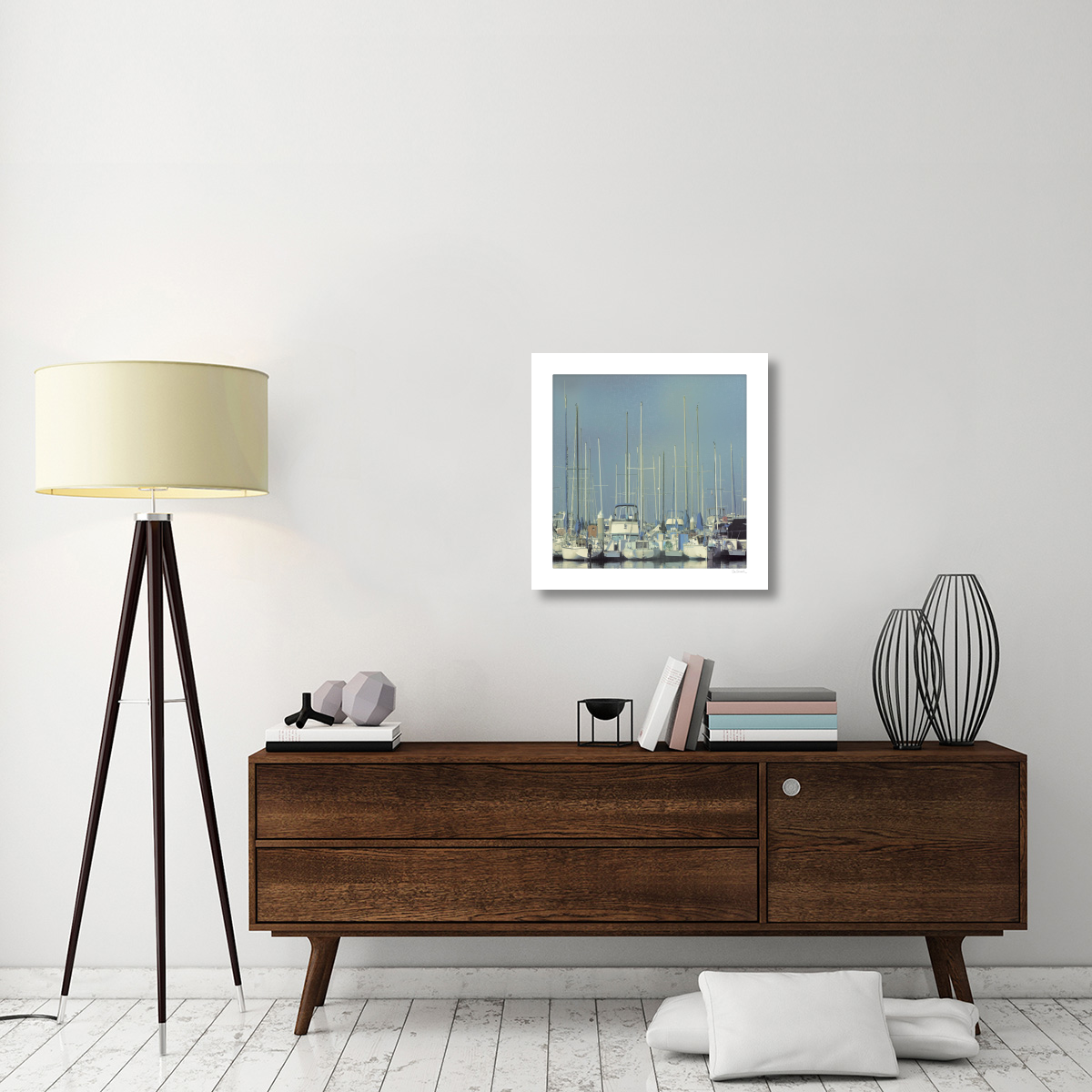 Harbor Boats Blue Sky -Paper Art-26&quotx26"