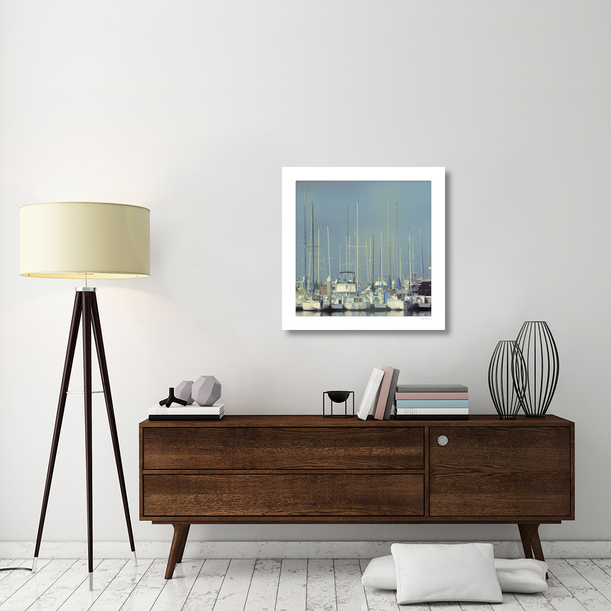 Harbor Boats Blue Sky -Paper Art-32&quotx32"