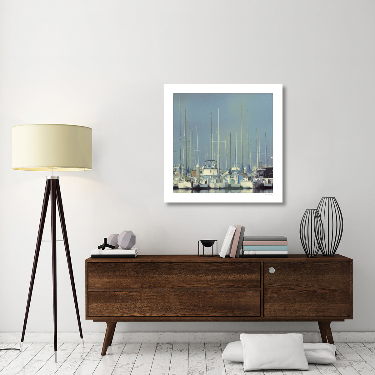 Harbor Boats Blue Sky -Paper Art-38&quotx38"