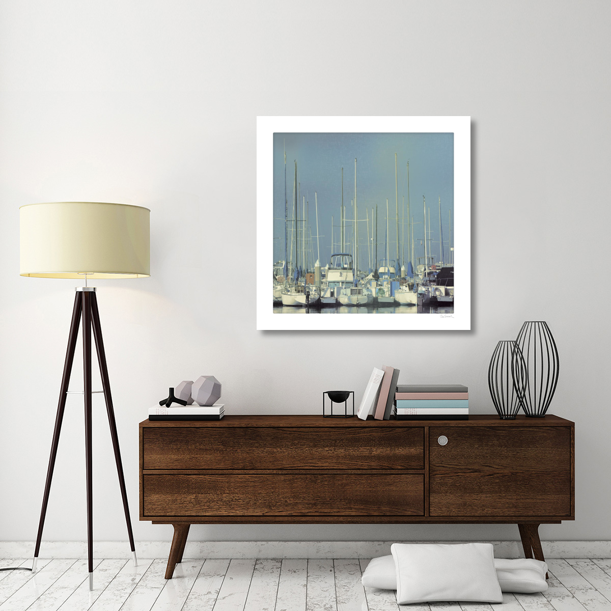 Harbor Boats Blue Sky -Paper Art-42&quotx42"