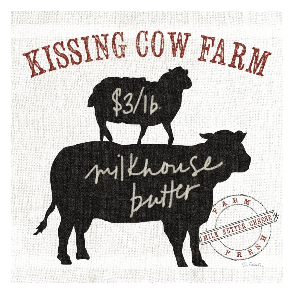 Farm Linen Cow Black -Paper Art-26"x26"