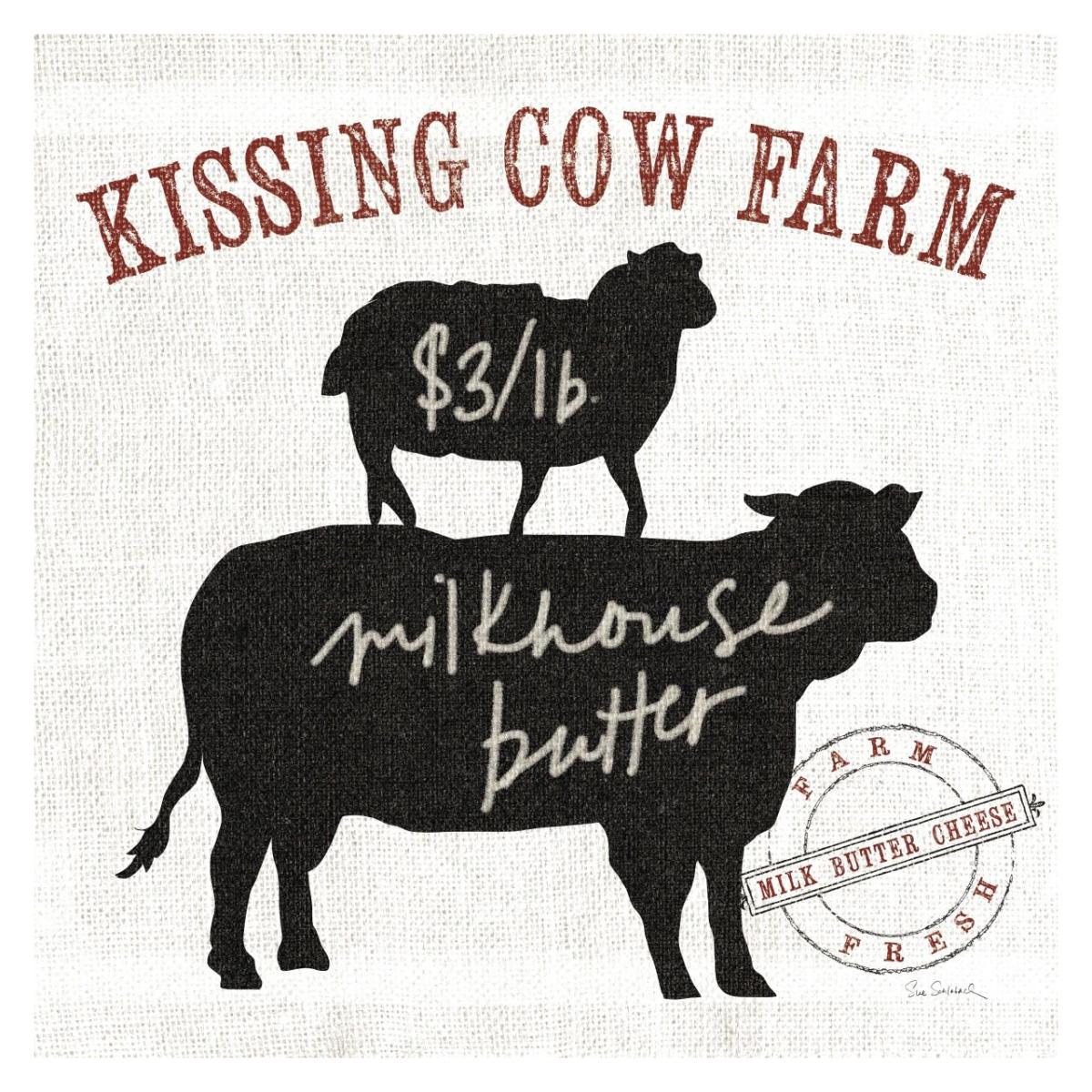 Farm Linen Cow Black -Paper Art-32"x32"