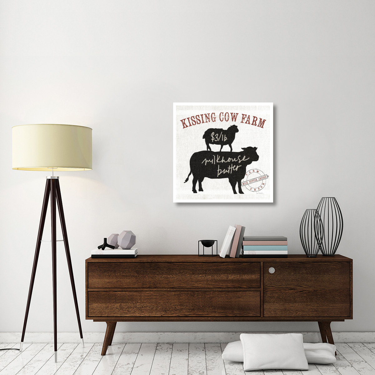 Farm Linen Cow Black -Paper Art-32&quotx32"