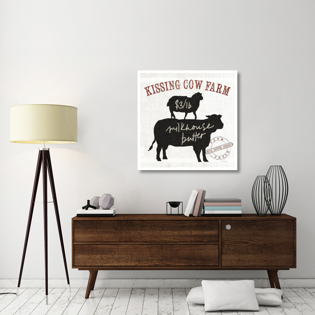 Farm Linen Cow Black -Paper Art-38&quotx38"