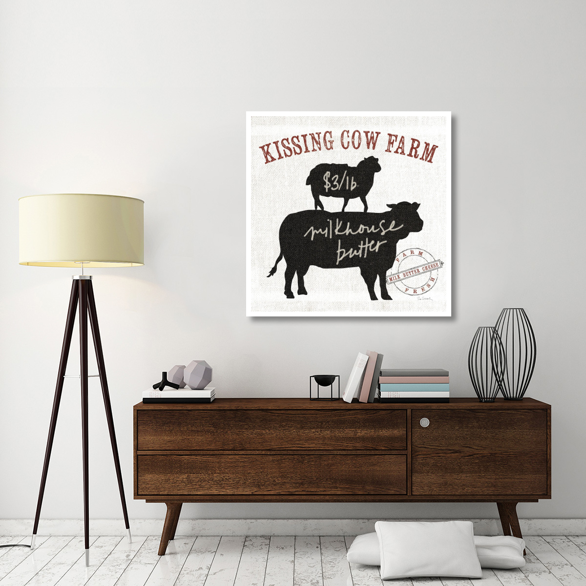 Farm Linen Cow Black -Paper Art-42&quotx42"