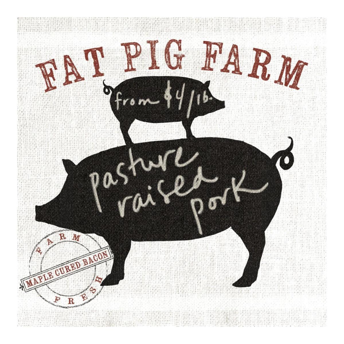 Farm Linen Pig Black -Paper Art-20"x20"