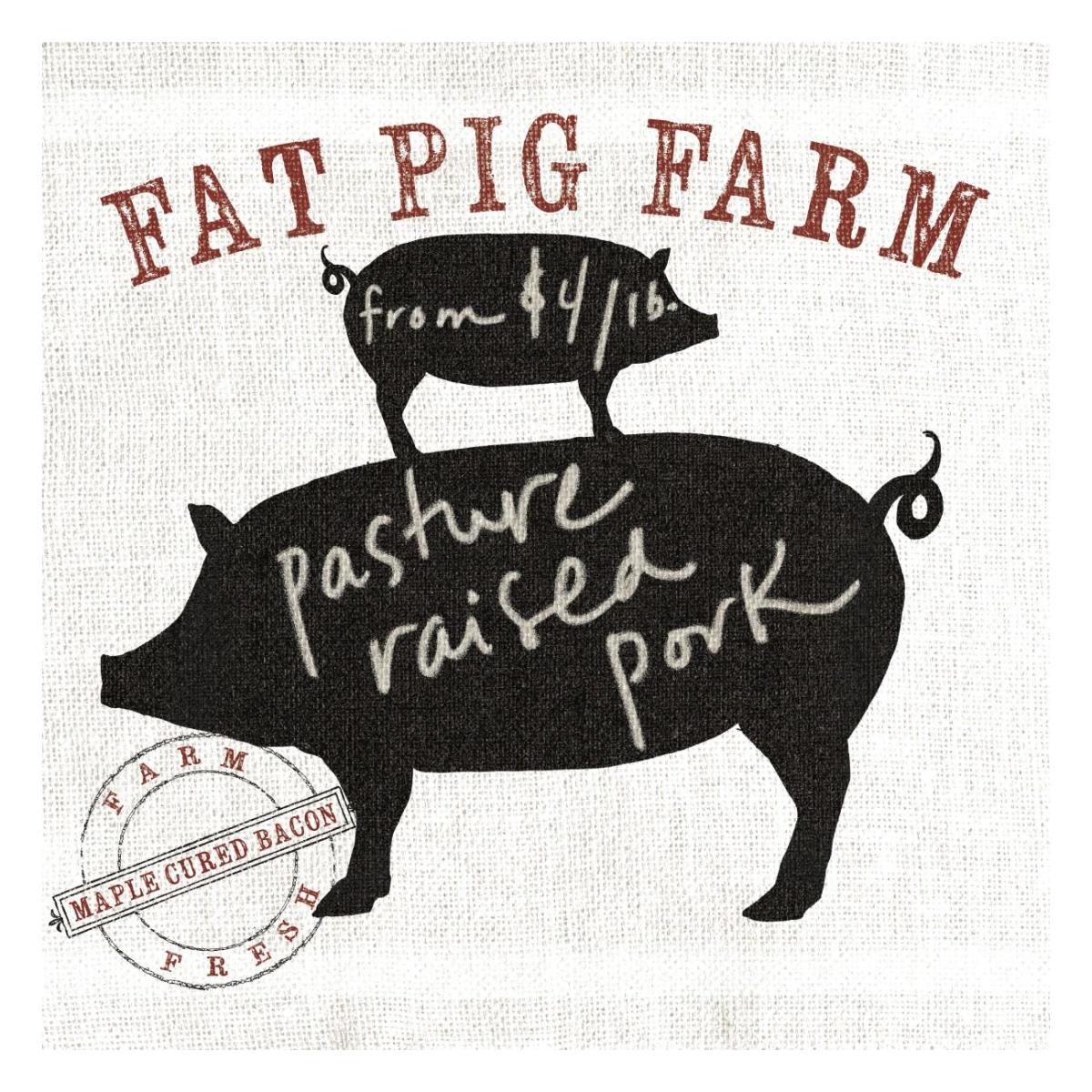 Farm Linen Pig Black -Paper Art-26"x26"