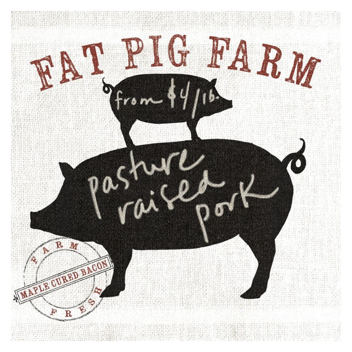 Farm Linen Pig Black -Paper Art-32"x32"