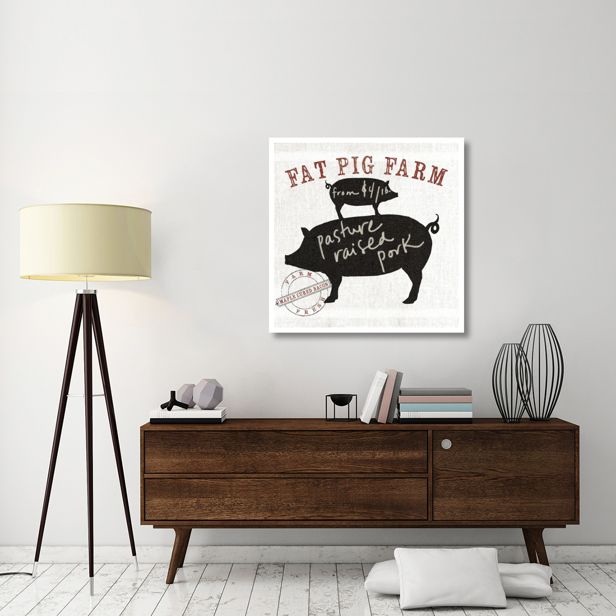 Farm Linen Pig Black -Paper Art-38&quotx38"