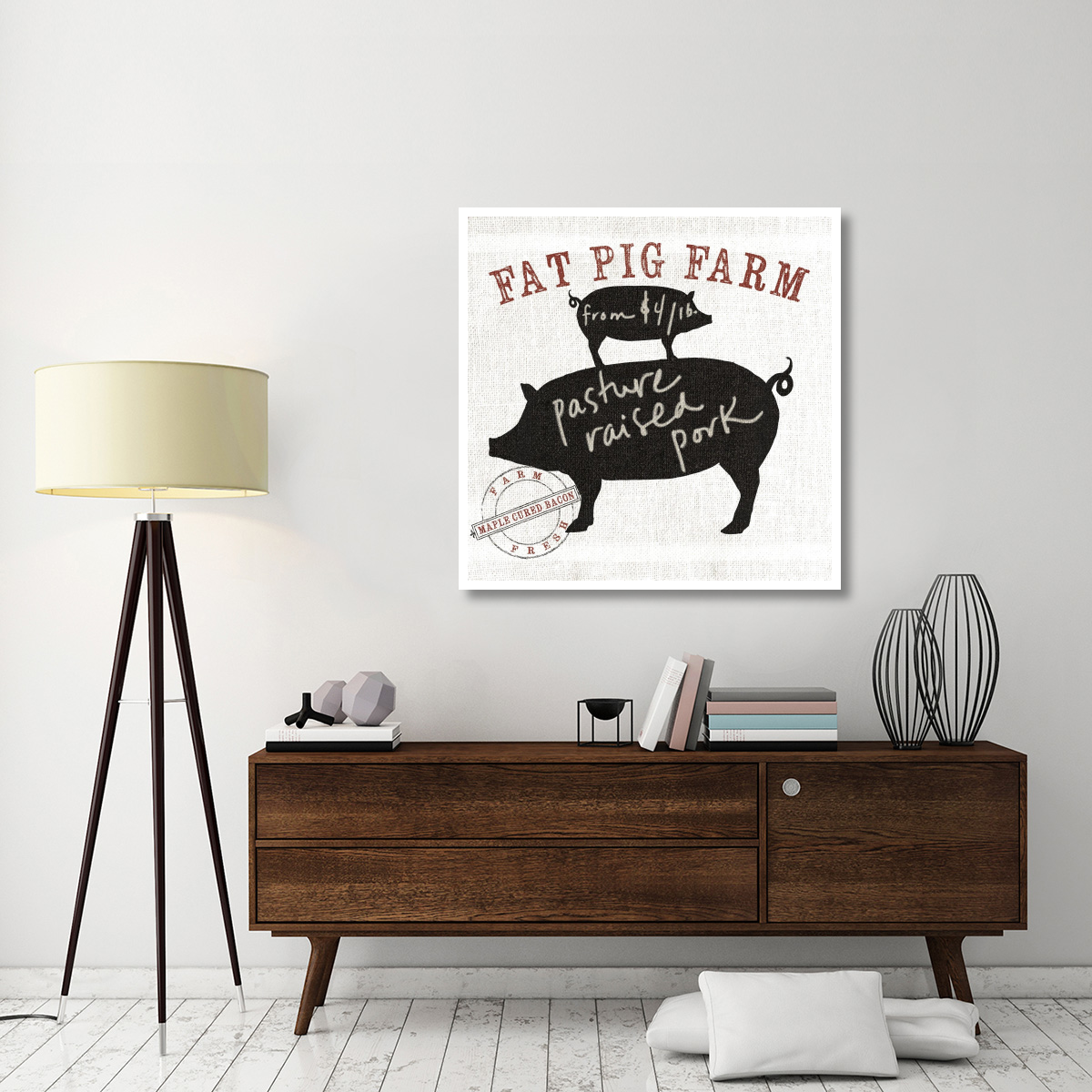 Farm Linen Pig Black -Paper Art-42&quotx42"
