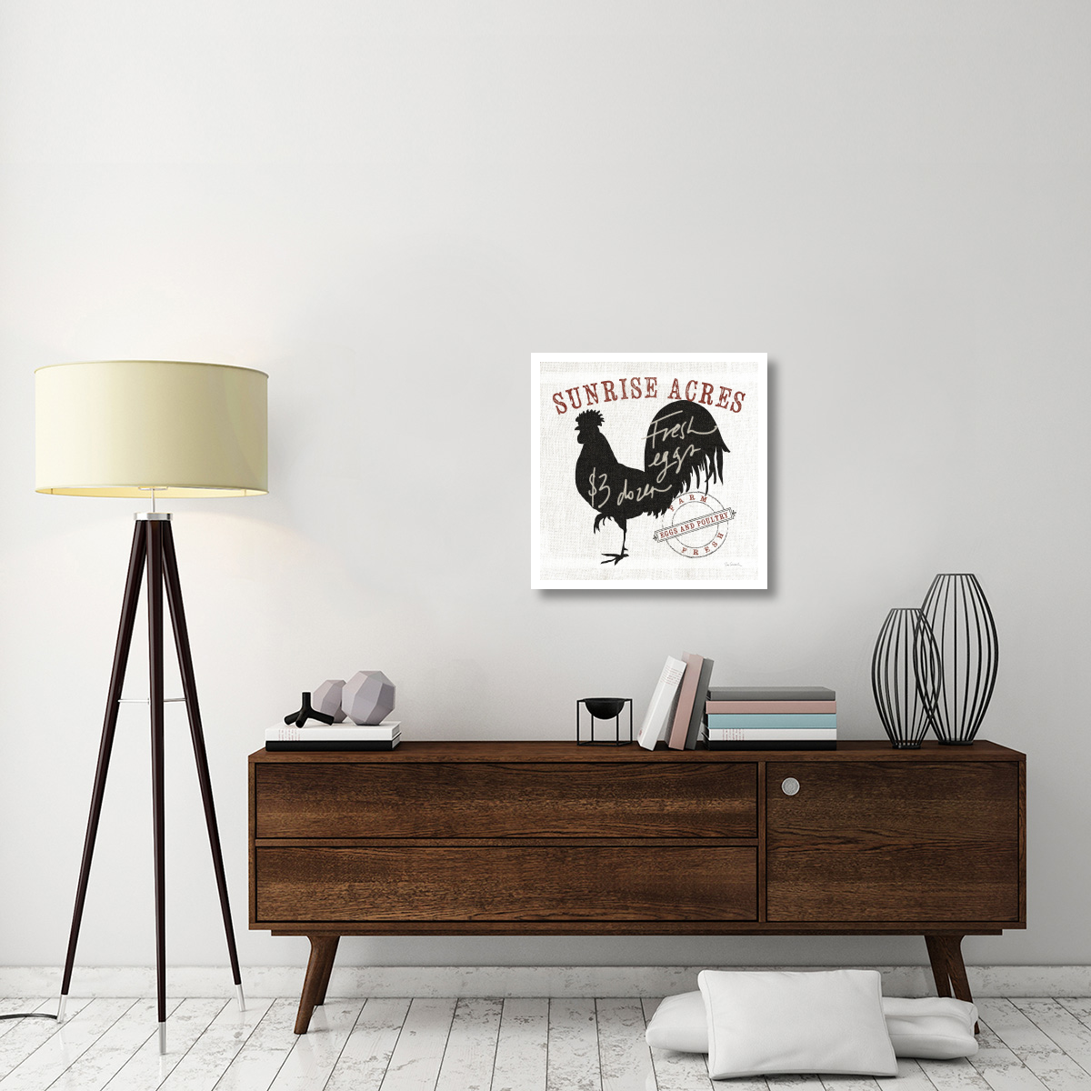 Farm Linen Rooster Black -Paper Art-26&quotx26"