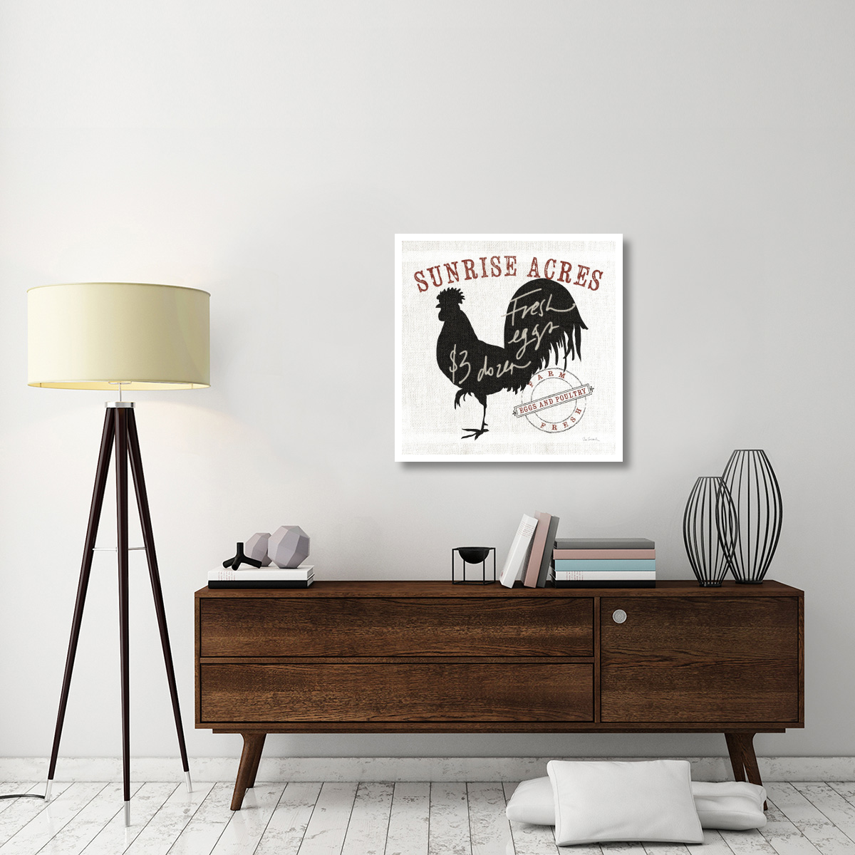 Farm Linen Rooster Black -Paper Art-32&quotx32"