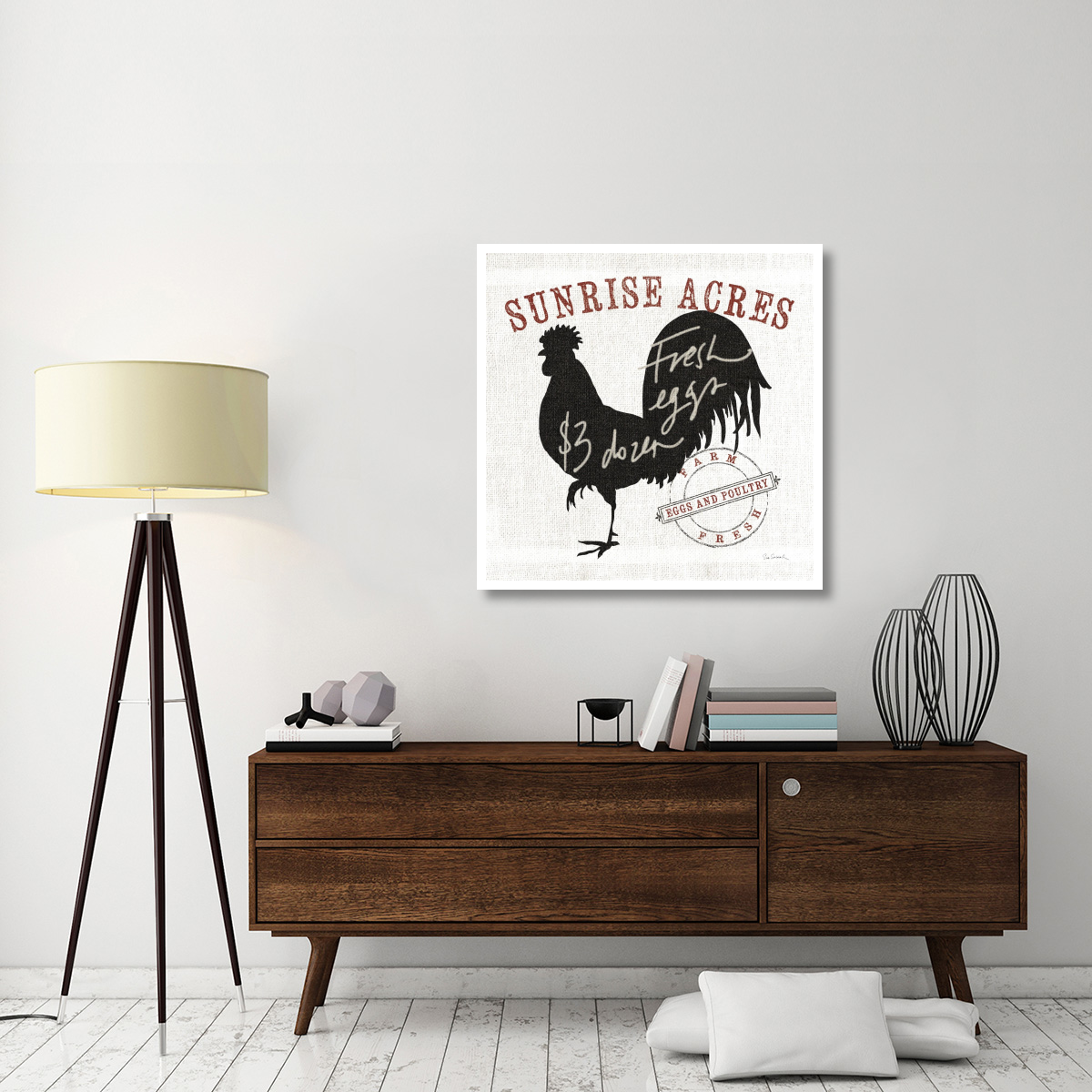 Farm Linen Rooster Black -Paper Art-38&quotx38"
