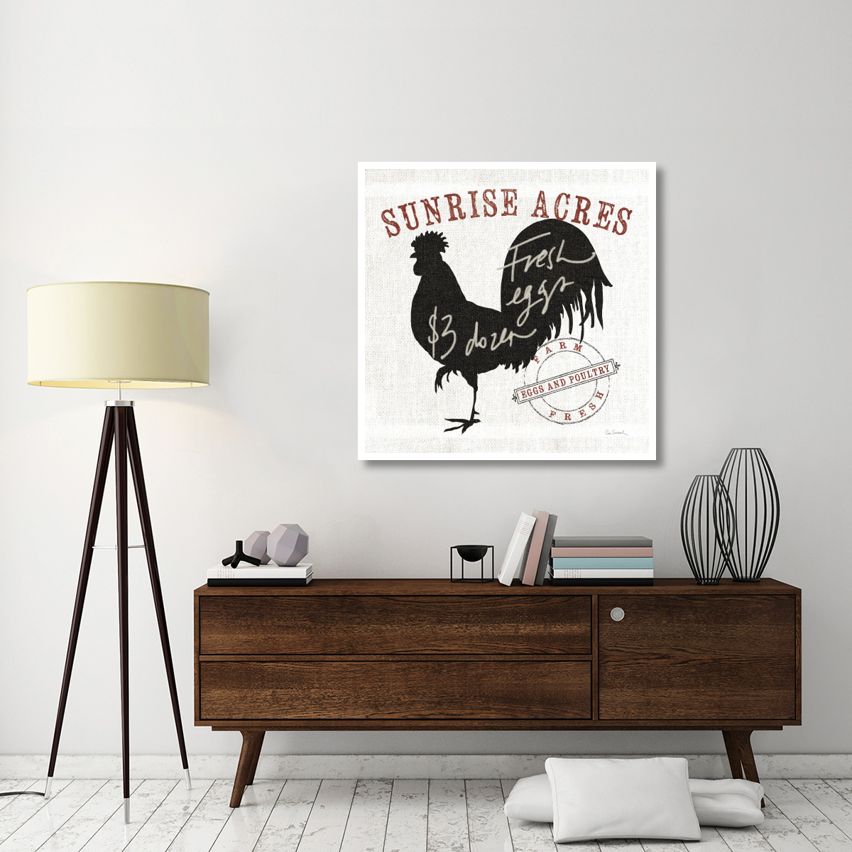 Farm Linen Rooster Black -Paper Art-42&quotx42"