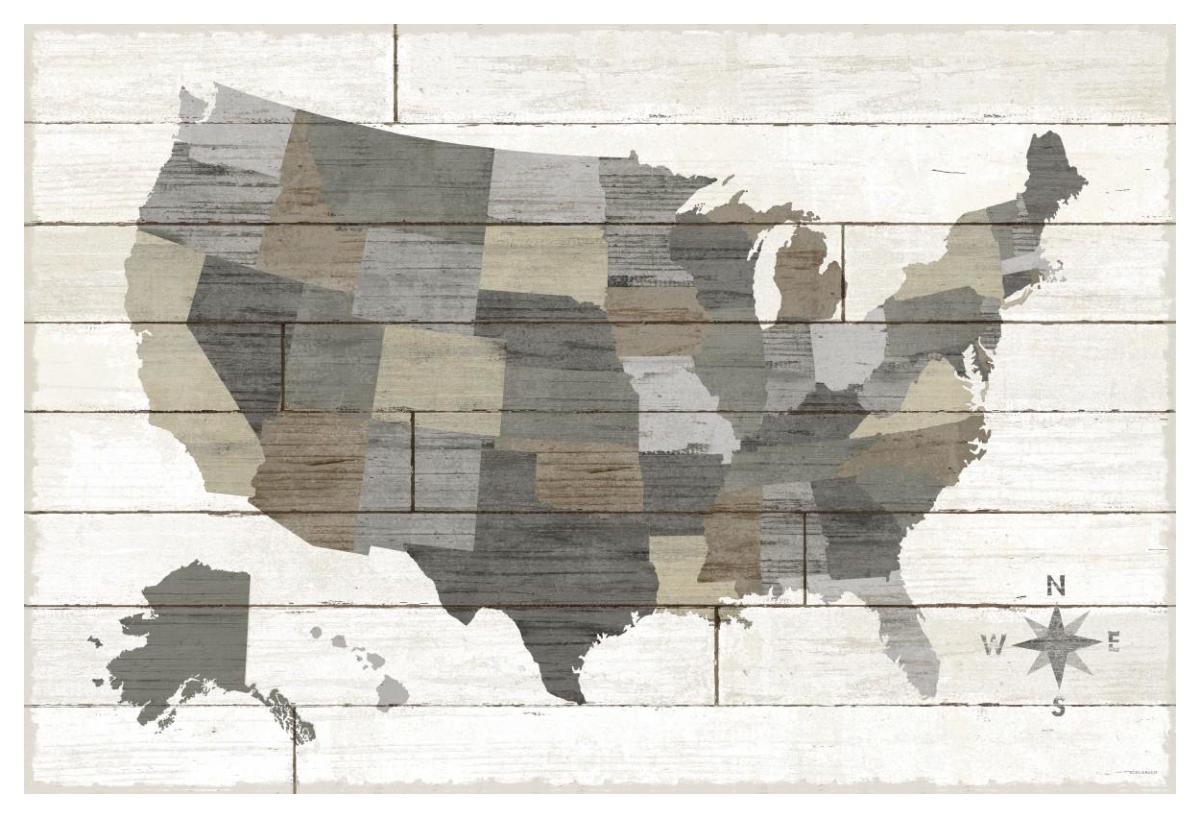 Barnboard Map Neutral no Words -Paper Art-50"x34"