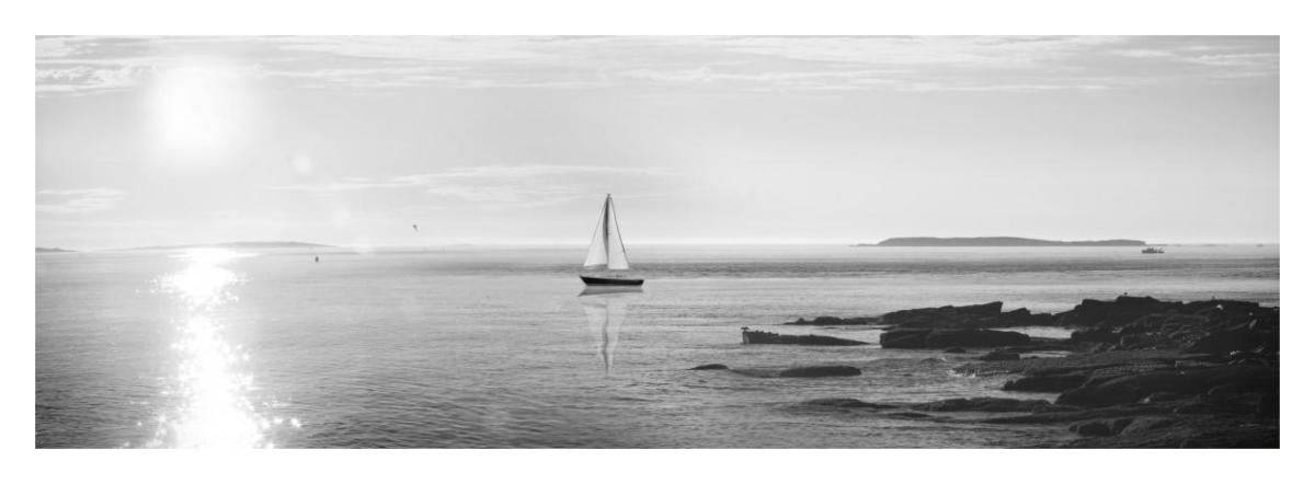 Evening Sail Black and White -Paper Art-38"x14"