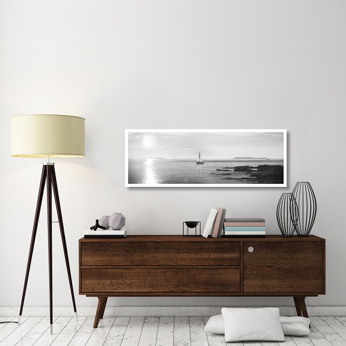 Evening Sail Black and White -Paper Art-56&quotx20"
