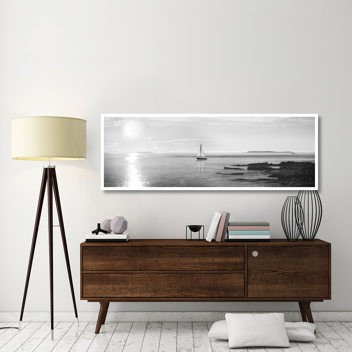 Evening Sail Black and White -Paper Art-74&quotx26"