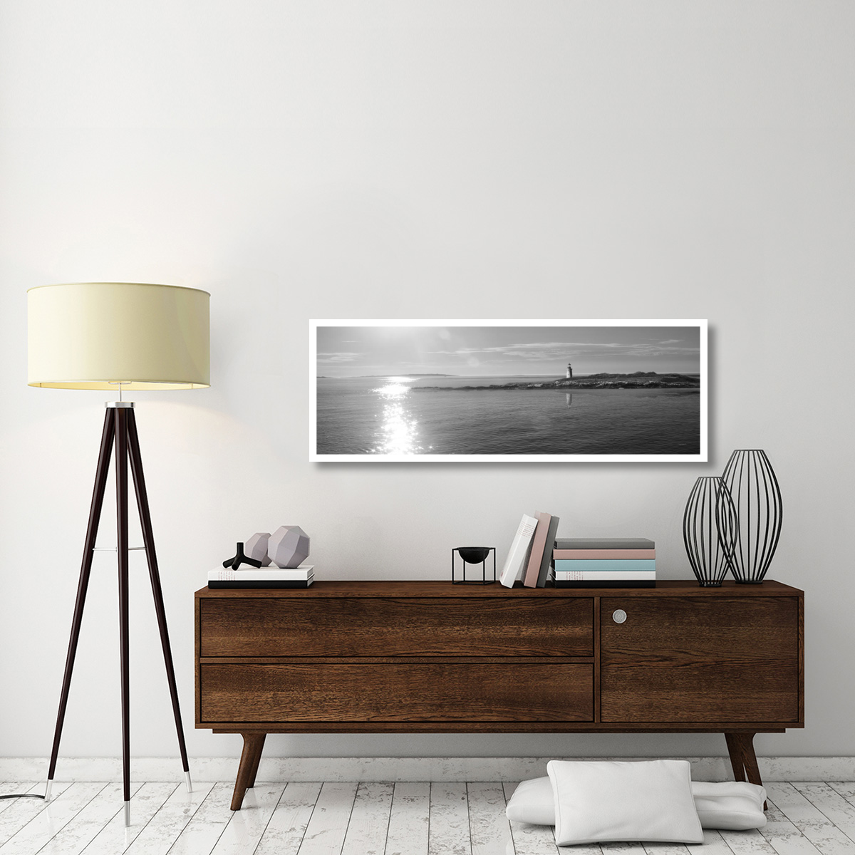 Lighthouse Sound Black and White -Paper Art-56&quotx20"