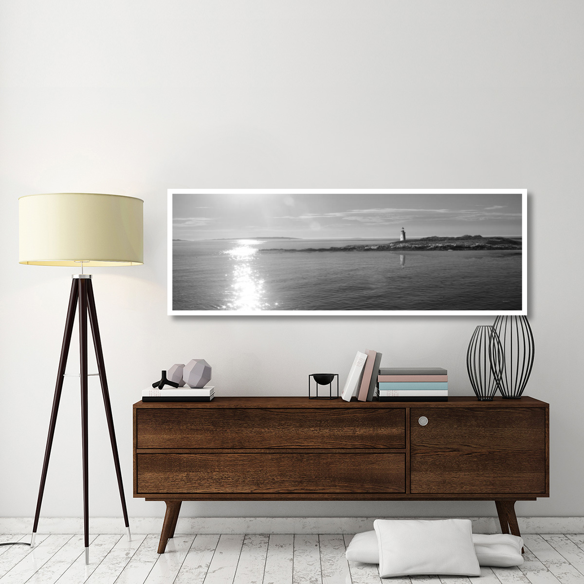 Lighthouse Sound Black and White -Paper Art-74&quotx26"