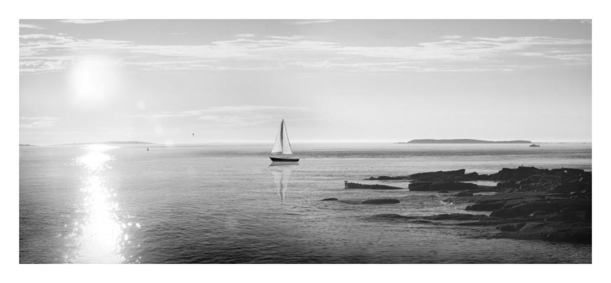 Evening Sail Black and White -Paper Art-32"x14.9"